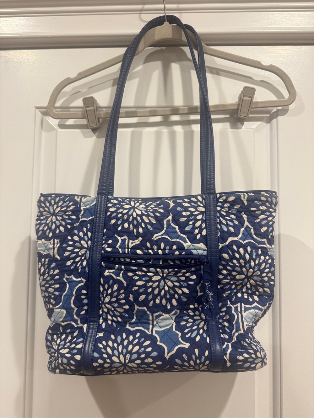 Vera Bradley Navy Floral Quilted Tote with White Accents